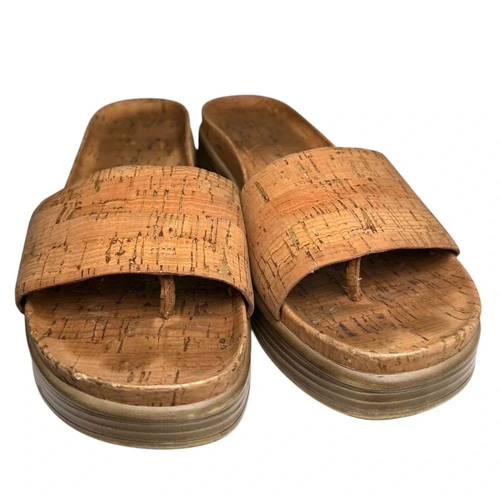 Donald J‎ Pliner Fiji Cork Gold Platform Slide Sandals 8.5